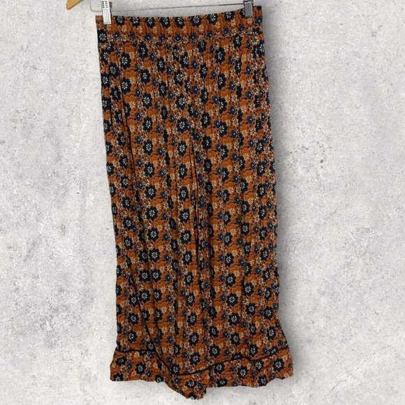 NEW Smythe Printed Wide Leg Cropped Pants Batik Floral Size XS Rust Floral Boho - Picture 4 of 12